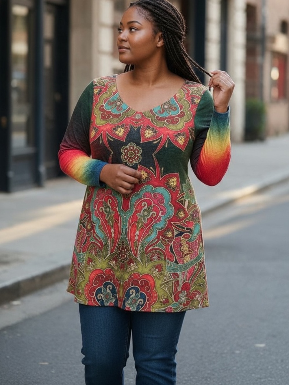 Amma Women’s Tunic Top Shirt Sz Small Paisley Boho Art To Wear Festival Colorful